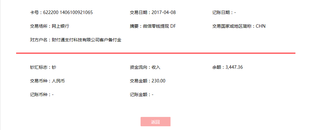 4月8日成都客戶(hù)轉(zhuǎn)賬230元至微信賬戶(hù)